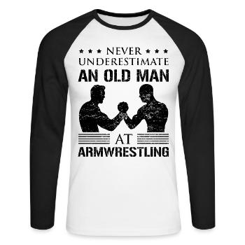 Armwrestling bras de lutte papa grand-père disant cadeau - T-shirt baseball manches longues Homme - blanc/noir - Devant - Nik (191cm)