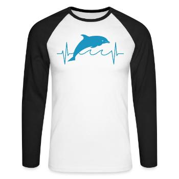 Dauphin Dauphin Dolphin battement de cœur ligne cadeau - T-shirt baseball manches longues Homme - blanc/noir - Devant - Nik (191cm)