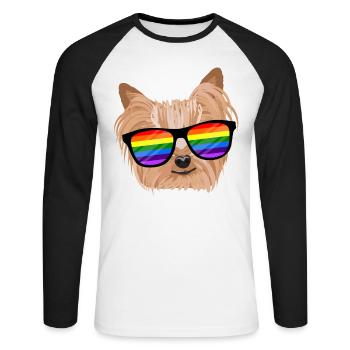 LGBTQ Yorkie chien arc-en-ciel lunettes cadeau - T-shirt baseball manches longues Homme - blanc/noir - Devant - Nik (191cm)