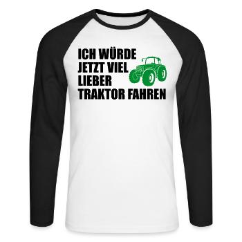 Traktor Trecker Bauer Landwirtschaft Geschenk - Unisex Baseballshirt langarm - Weiß/Schwarz - Vorne - Nik (191cm)