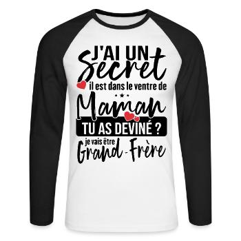 J'ai Un Secret - Devenir Grand-Frère Cadeau Humour - T-shirt baseball manches longues Homme - blanc/noir - Devant - Nik (191cm)