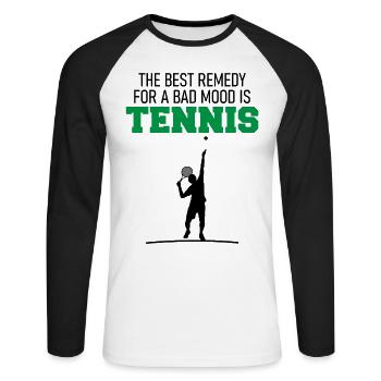 Tennis Tennisspieler Lustiger Spruch Geschenk - Unisex Baseballshirt langarm - Weiß/Schwarz - Vorne - Nik (191cm)