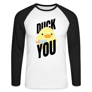 Duck you Ente Mit Messer Duck with Knife Meme Fun - Unisex Long Sleeve Baseball T-Shirt - white/black - Front - Nik (191cm)