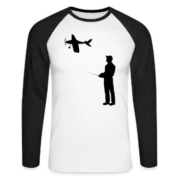 Modèle d’avion RC Volant Rétro Vintage Cadeau - T-shirt baseball manches longues Homme - blanc/noir - Devant - Nik (191cm)