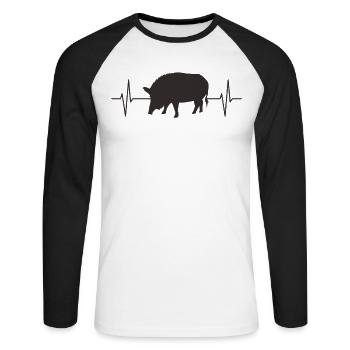 Sanglier Forêt Animaux Amoureux des animaux Cadeau - T-shirt baseball manches longues Homme - blanc/noir - Devant - Nik (191cm)