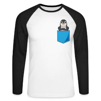Böser Pinguin Brusttasche Print Seevogel Geschenk - Unisex Baseballshirt langarm - Weiß/Schwarz - Vorne - Nik (191cm)