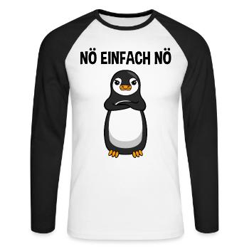 Pinguin Nö Einfach Nö Lustiger Spruch Geschenk - Unisex Baseballshirt langarm - Weiß/Schwarz - Vorne - Nik (191cm)