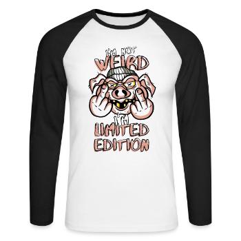 Cartoon Pig with Middle Finger - Limited Edition - Unisex Long Sleeve Baseball T-Shirt - white/black - Front - Nik (191cm)