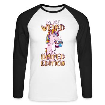 Cartoon Unicorn with Coffee Cup - Limited Edition - Unisex Long Sleeve Baseball T-Shirt - white/black - Front - Nik (191cm)
