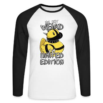 Funny Cartoon Squeaky Duck - Édition Limitée - T-shirt baseball manches longues Homme - blanc/noir - Devant - Nik (191cm)