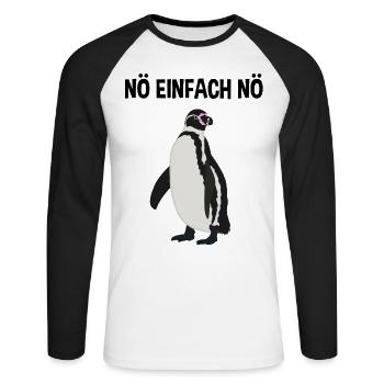 Pinguin Nö Einfach Nö Lustiger Spruch Geschenk - Unisex Baseballshirt langarm - Weiß/Schwarz - Vorne - Nik (191cm)