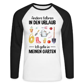 Garten Urlaub Lustiger Spruch Gärtner Geschenkidee - Unisex Baseballshirt langarm - Weiß/Schwarz - Vorne - Nik (191cm)