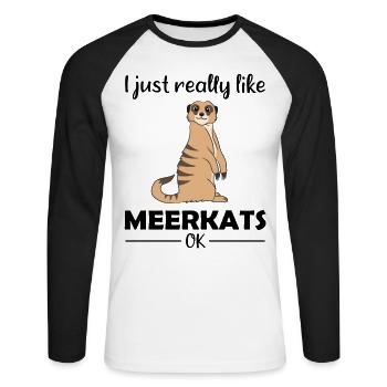 Meerkat Lover Funny Saying Gift - Unisex Long Sleeve Baseball T-Shirt - white/black - Front - Nik (191cm)