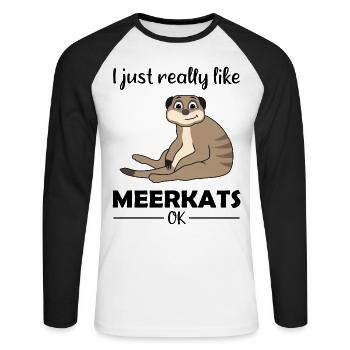 Meerkat Lover Funny Saying Gift - Unisex Long Sleeve Baseball T-Shirt - white/black - Front - Nik (191cm)