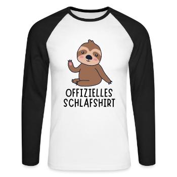 Offizielles Schlafshirt - Süßes Baby Faultier - Unisex Baseballshirt langarm - Weiß/Schwarz - Vorne - Nik (191cm)