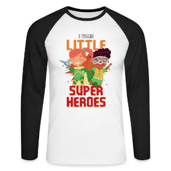 Une enseignante de maternelle élève des petits super-héros - T-shirt baseball manches longues Homme - blanc/noir - Devant - Nik (191cm)
