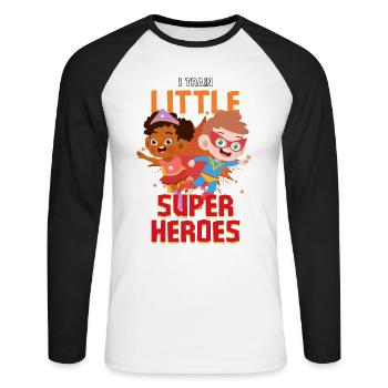 Une enseignante de maternelle élève des petits super-héros - T-shirt baseball manches longues Homme - blanc/noir - Devant - Nik (191cm)