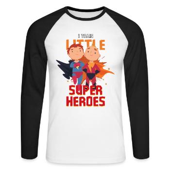 Kindergärtner Erzieher erzieht kleine Superhelden - Unisex Baseballshirt langarm - Weiß/Schwarz - Vorne - Nik (191cm)