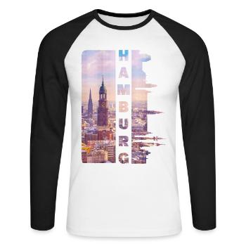 Hamburg Germany City Skyline Home Love - Unisex Long Sleeve Baseball T-Shirt - white/black - Front - Nik (191cm)