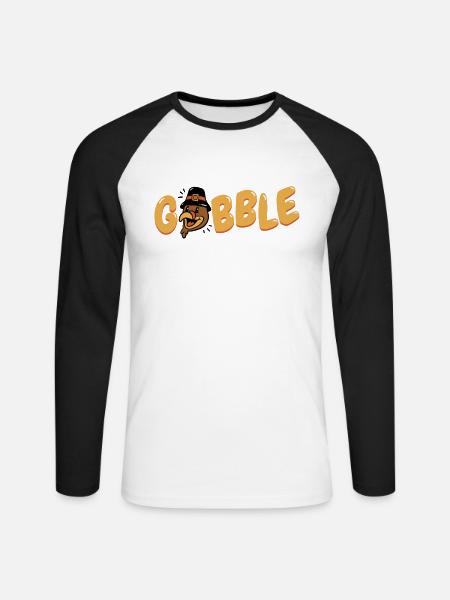 Gobble Pilgrim - Funny Thanksgiving Turkey - Unisex Long Sleeve Baseball T-Shirt - white/black