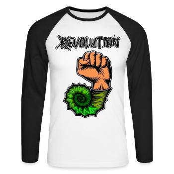 Vive l’évolution ! Révolution Fossile préhistorique - T-shirt baseball manches longues Homme - blanc/noir - Devant - Nik (191cm)