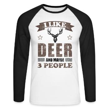 Deer Deer Animal Lover Funny Saying Gift - Unisex Long Sleeve Baseball T-Shirt - white/black - Front - Nik (191cm)
