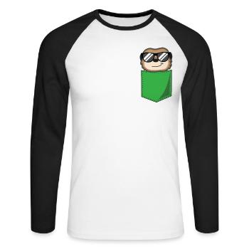 Suricate drôle dans la poche de poitrine Imprimer Cadeau - T-shirt baseball manches longues Homme - blanc/noir - Devant - Nik (191cm)