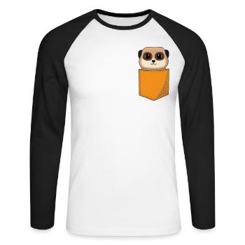 Suricate drôle dans la poche de poitrine Imprimer Cadeau - T-shirt baseball manches longues Homme - blanc/noir - Devant - Nik (191cm)