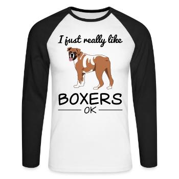 Boxer allemand chien chien amoureux disant cadeau - T-shirt baseball manches longues Homme - blanc/noir - Devant - Nik (191cm)