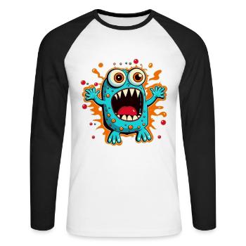 Monster Crash - Cool Blue Monster - Unisex Long Sleeve Baseball T-Shirt - white/black - Front - Nik (191cm)