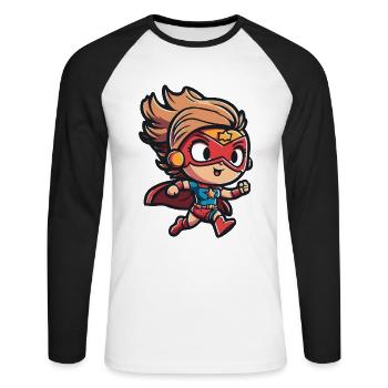 Cute superheroine with comic-style cape - Unisex Long Sleeve Baseball T-Shirt - white/black - Front - Nik (191cm)
