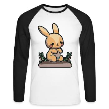 Lapin de dessin animé mignon pour les enfants et les élèves de maternelle - T-shirt baseball manches longues Homme - blanc/noir - Devant - Nik (191cm)