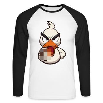 Duck You! Funny duck censored with middle finger - Unisex Long Sleeve Baseball T-Shirt - white/black - Front - Nik (191cm)