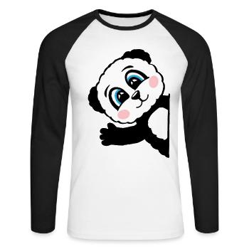 Panda Pandabär Geschenk Damen Herren Kinder - Unisex Baseballshirt langarm - Weiß/Schwarz - Vorne - Nik (191cm)