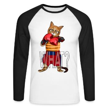 What? Boxende Katze mit Boxer Handschuhe - Unisex Baseballshirt langarm - Weiß/Schwarz - Vorne - Nik (191cm)