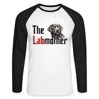 Le Labmother, design Labrador amusant - T-shirt baseball manches longues Homme - blanc/noir - Devant - Nik (191cm)