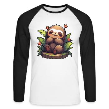 Faultier - Unisex Baseballshirt langarm - Weiß/Schwarz - Vorne - Nik (191cm)