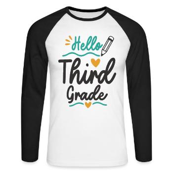 Hello Third Grade Back To School Teacher Student - Unisex Long Sleeve Baseball T-Shirt - white/black - Front - Nik (191cm)