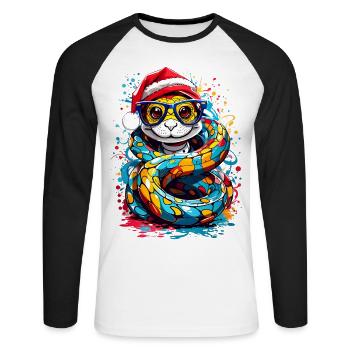 Schlange - Unisex Baseballshirt langarm - Weiß/Schwarz - Vorne - Nik (191cm)