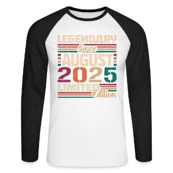 2025 août Légende de l’anniversaire août 2025 - T-shirt baseball manches longues Homme - blanc/noir - Devant - Nik (191cm)