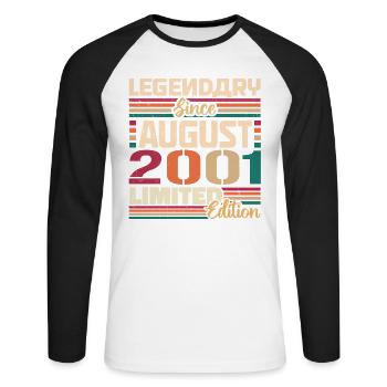 2001 August Geburtstag Legende August 2001 - Unisex Baseballshirt langarm - Weiß/Schwarz - Vorne - Nik (191cm)