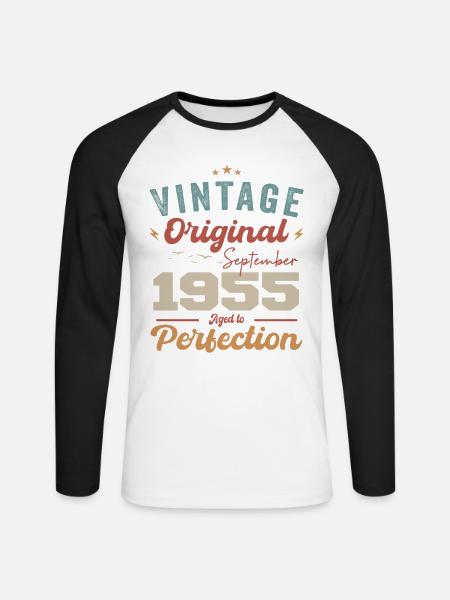 September 1955 Jubileum 1955 September Gift - Mannen baseballshirt lange mouw - wit/zwart