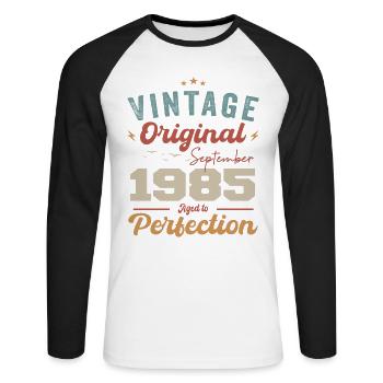 September 1985 Jubilee 1985 September Gift - Unisex Long Sleeve Baseball T-Shirt - white/black - Front - Nik (191cm)