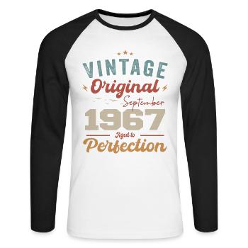 September 1967 Jubilee 1967 September Gift - Unisex Long Sleeve Baseball T-Shirt - white/black - Front - Nik (191cm)