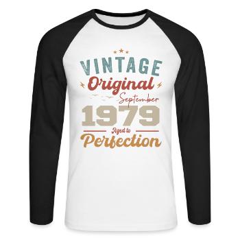 Septembre 1979 Jubilé 1979 Septembre Don - T-shirt baseball manches longues Homme - blanc/noir - Devant - Nik (191cm)