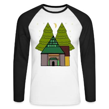Maison, Nuit, Ciel, Étoilé, Ciel, Habitant de la Forêt - T-shirt baseball manches longues Homme - blanc/noir - Devant - Nik (191cm)
