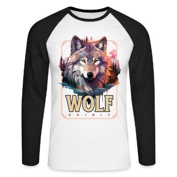 Loup tête de loup Nature nature sauvage aventure forêt Art - T-shirt baseball manches longues Homme - blanc/noir - Devant - Nik (191cm)