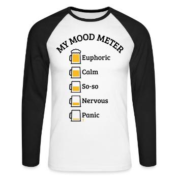 My Mood Meter (Bier / Biertrinker / V1 / POS) - Unisex Baseballshirt langarm - Weiß/Schwarz - Vorne - Nik (191cm)