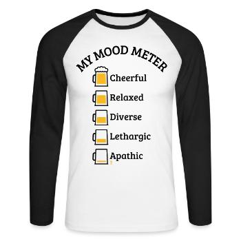 Mon compteur d’humeur (Buveur de bière / V3 / POS) - T-shirt baseball manches longues Homme - blanc/noir - Devant - Nik (191cm)