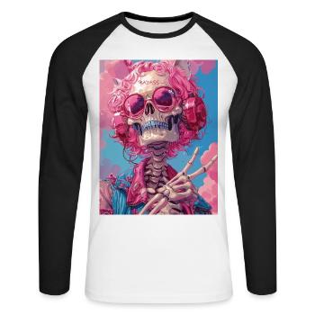 The Pink Skull - Totenkopf mit Köpfhörer - Unisex Baseballshirt langarm - Weiß/Schwarz - Vorne - Nik (191cm)